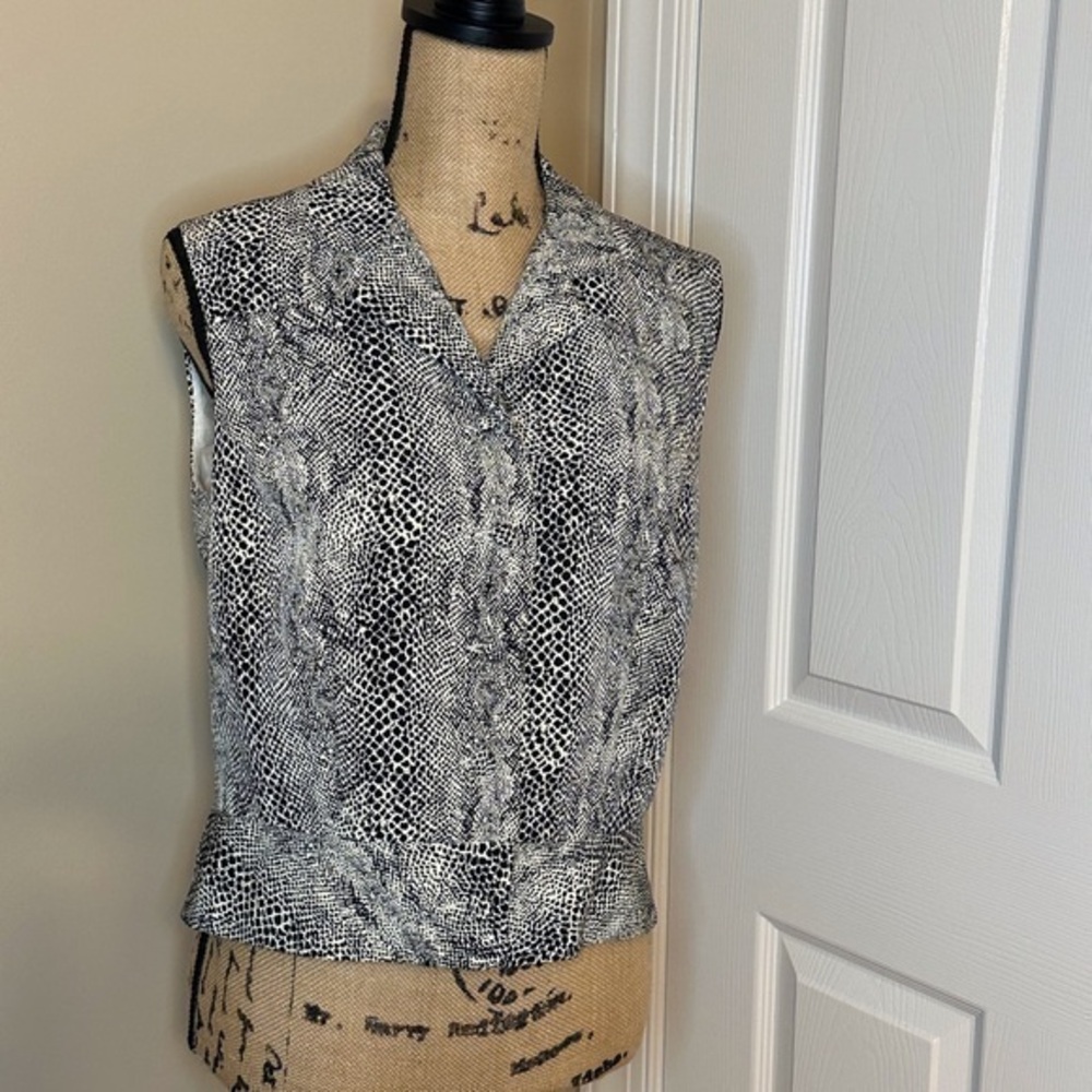 Silk Animal Print Women's Vest Ivory White Black Waistcoat Size 12